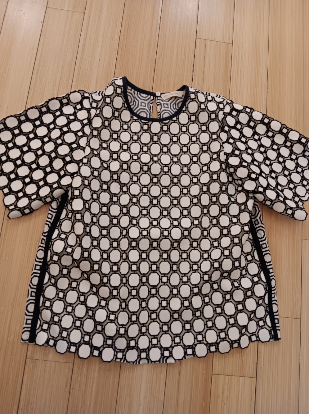Tory Burch Navy and White Geometric Print Top